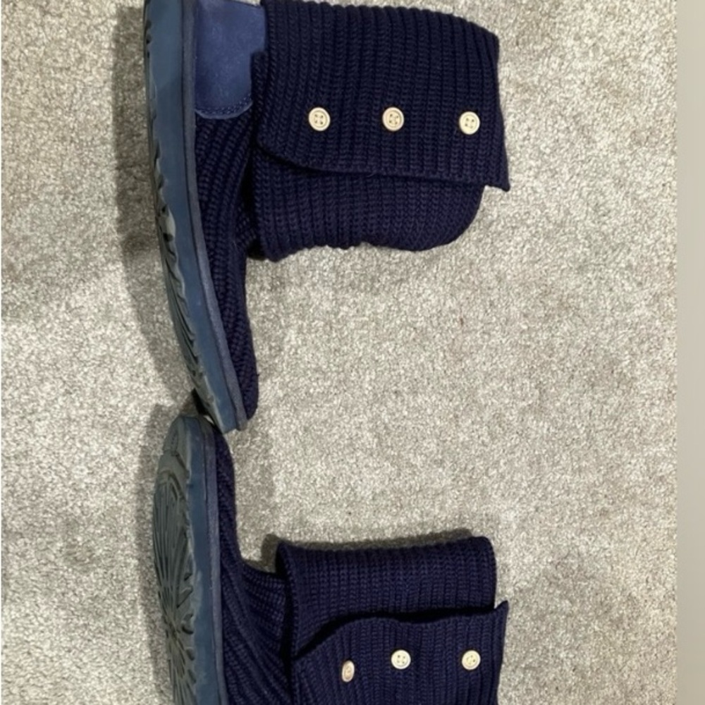 Navy Knit Button Boots